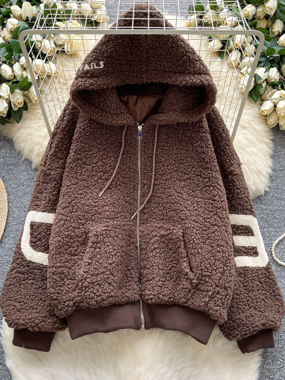 

Стильная повседневная женская толстовка-куртка с мехом ягненка, свободного кроя, с длинными рукавами, для повседневной носки