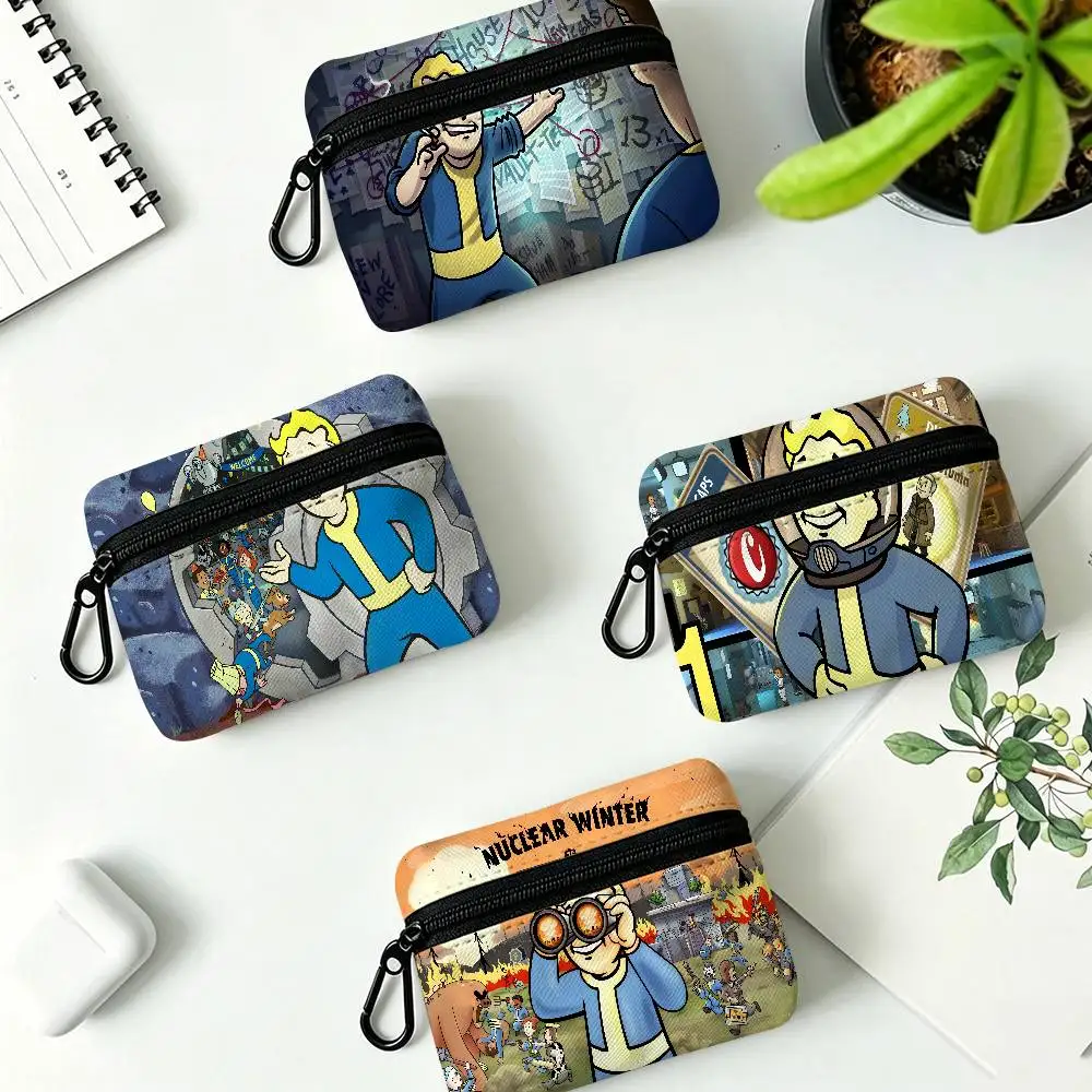 F-Fallout Retro-Apocalyptic Portable Oxford Fabric Mini Wallet Carabiner Design Small Coin Bag For Cards Keys Earphones