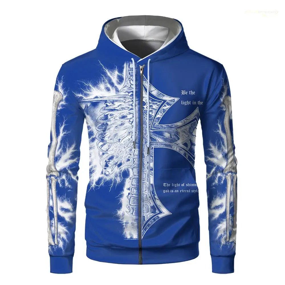 Crânio e cruz impressão zíper hoodie wifru outono inverno solto casual moletom personalidade tendência estilo gótico streetwear