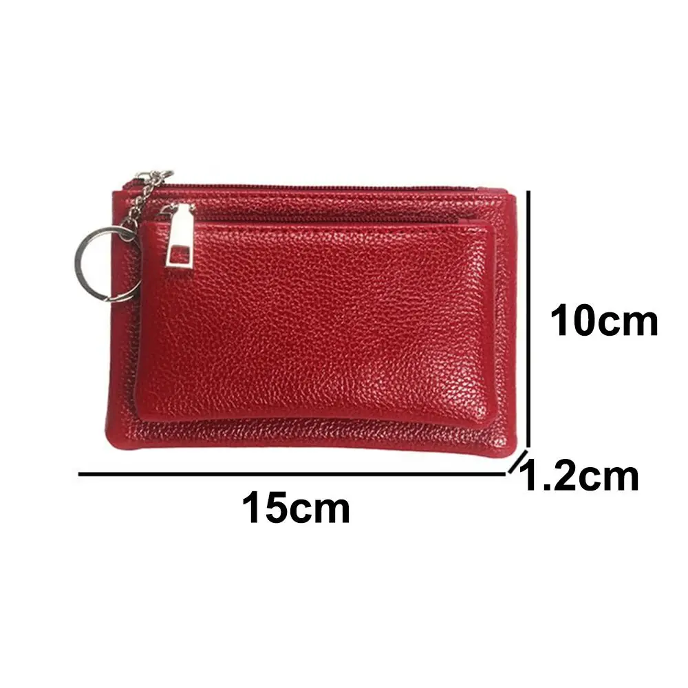 Fashion PU Leather Slim Wallet Zipper Lychee Pattern Credit Card Holder Solid Color Large Capacity Coin Purse