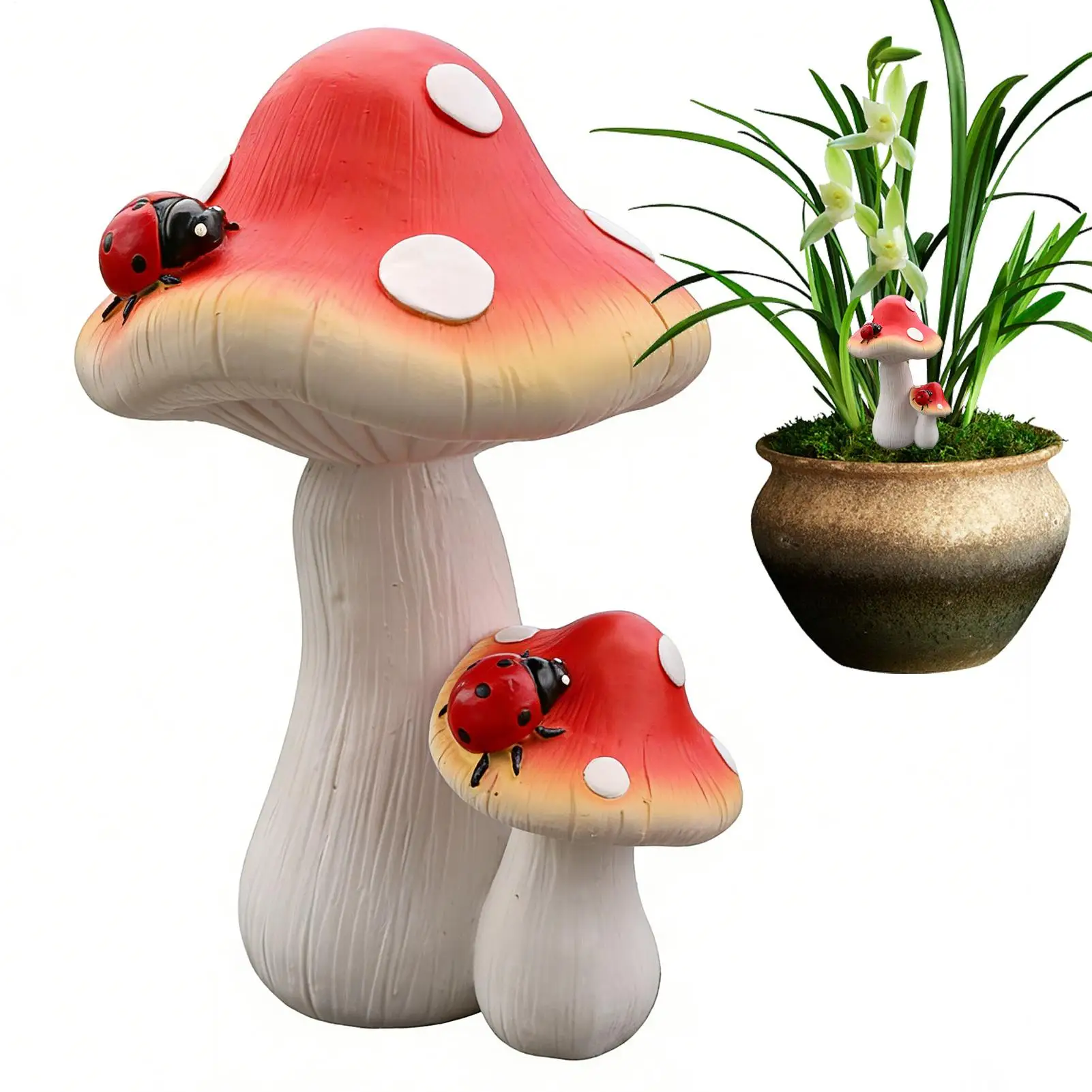 Red Mushroom Statue Ornaments Resin Outdoor Simulated Mushroom Micros Landscape Decorations Garden Potted Bonsai Decor