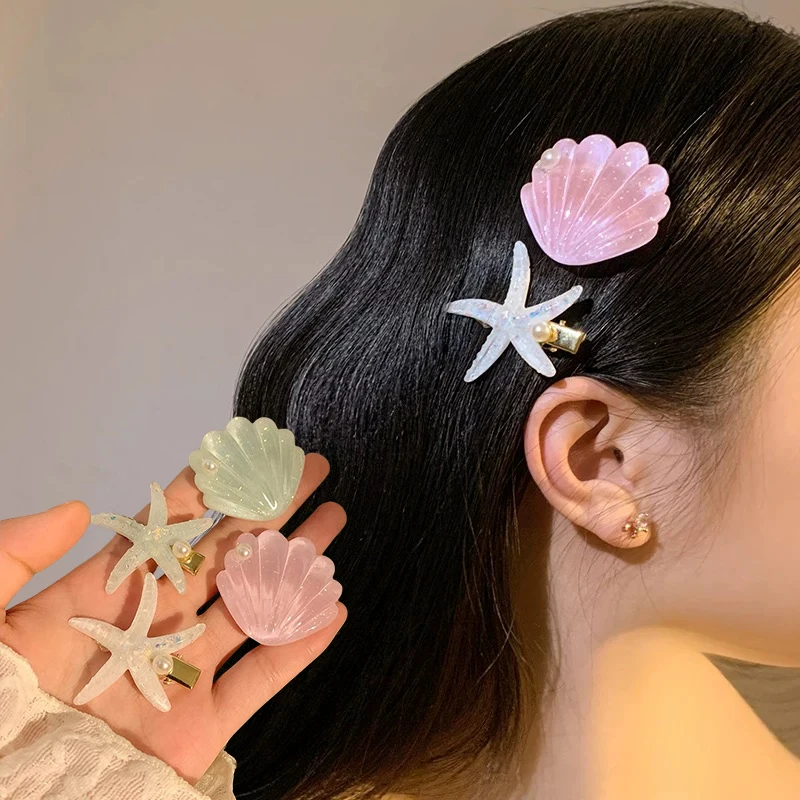 2PCS/SET Elegant Starfish Star Shell Hair Clips For Ladies Hairpins Summer Beach Holiday Party Barrettes Hair Accessories