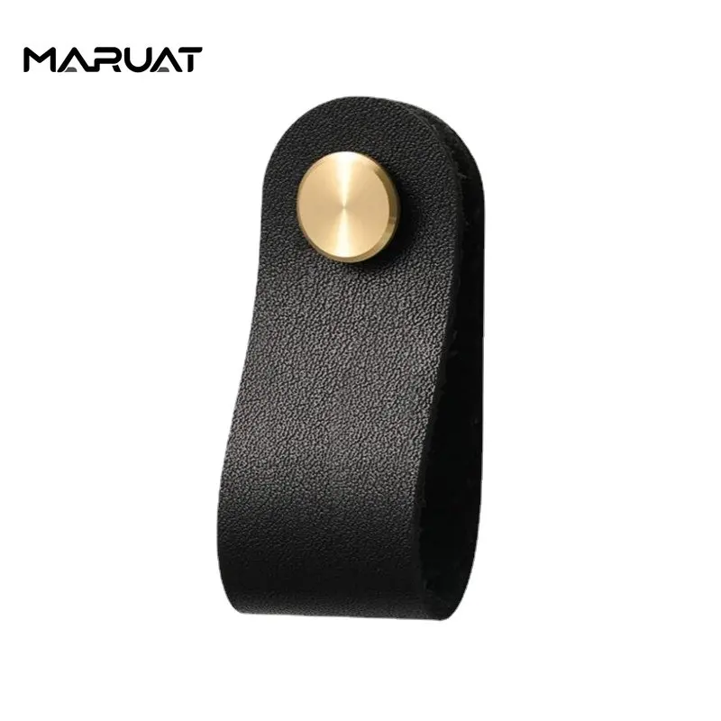 Black Leather Drawer Pull Cabinet Handles for Kitchen Door Nordic Furniture Knob Bathroom Vanity Eco-Friendly Artificial Leather