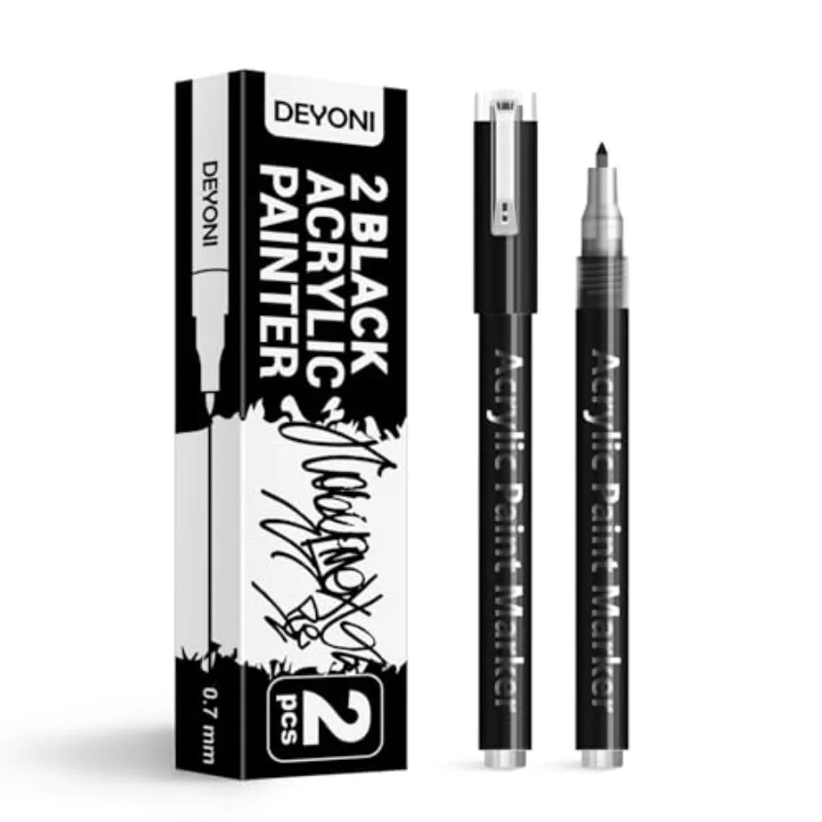 

2 Pack Acrylic Paint Pens, 0.7mm Extra Fine Tip, Water Based Acrylic Markers for Wood, Paper, Rock Painting, Stone
