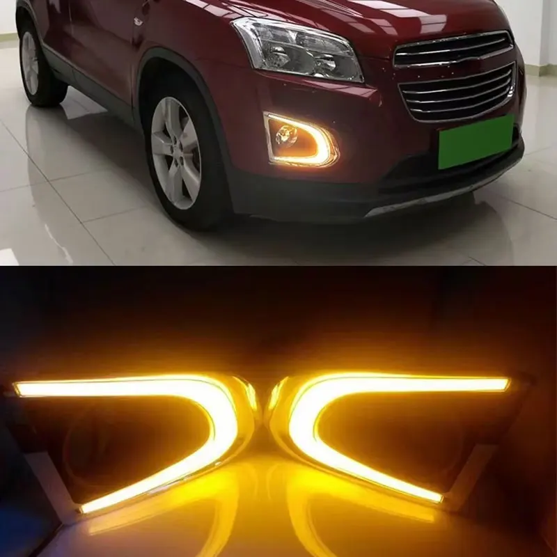 

1 Pair LED Daytime Running Light Daylight fog light For Chevrolet Trax 2014 2015 Yellow Turn Signal Relay Car DRL Lamp