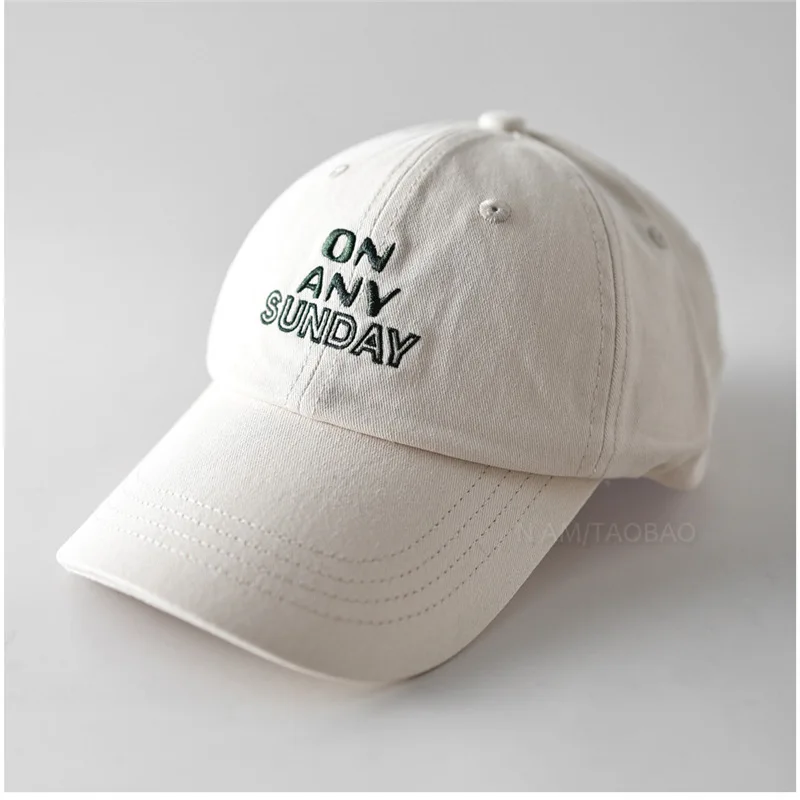 Washed Cotton Baseball Cap for women girls letters On Any Sunday Embroidery Casual Daily Hat