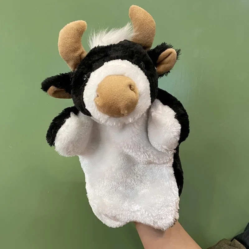 Fantoche de mão brinquedo de pelúcia animal em forma de vaca boneca interativa pai-filho