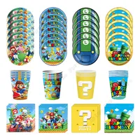 Super Mario Bros Birthday Decoration Party Supplies Tablecloth Baby Shower Paper Cup Plate Napkin Bag Kit Disposable Tableware