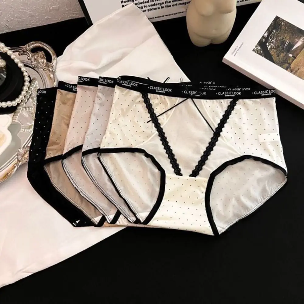 Comfortable Mesh Women's Underwear Satin Hollowed-out Wave Point Underpants Bow Seamless Briefs Women