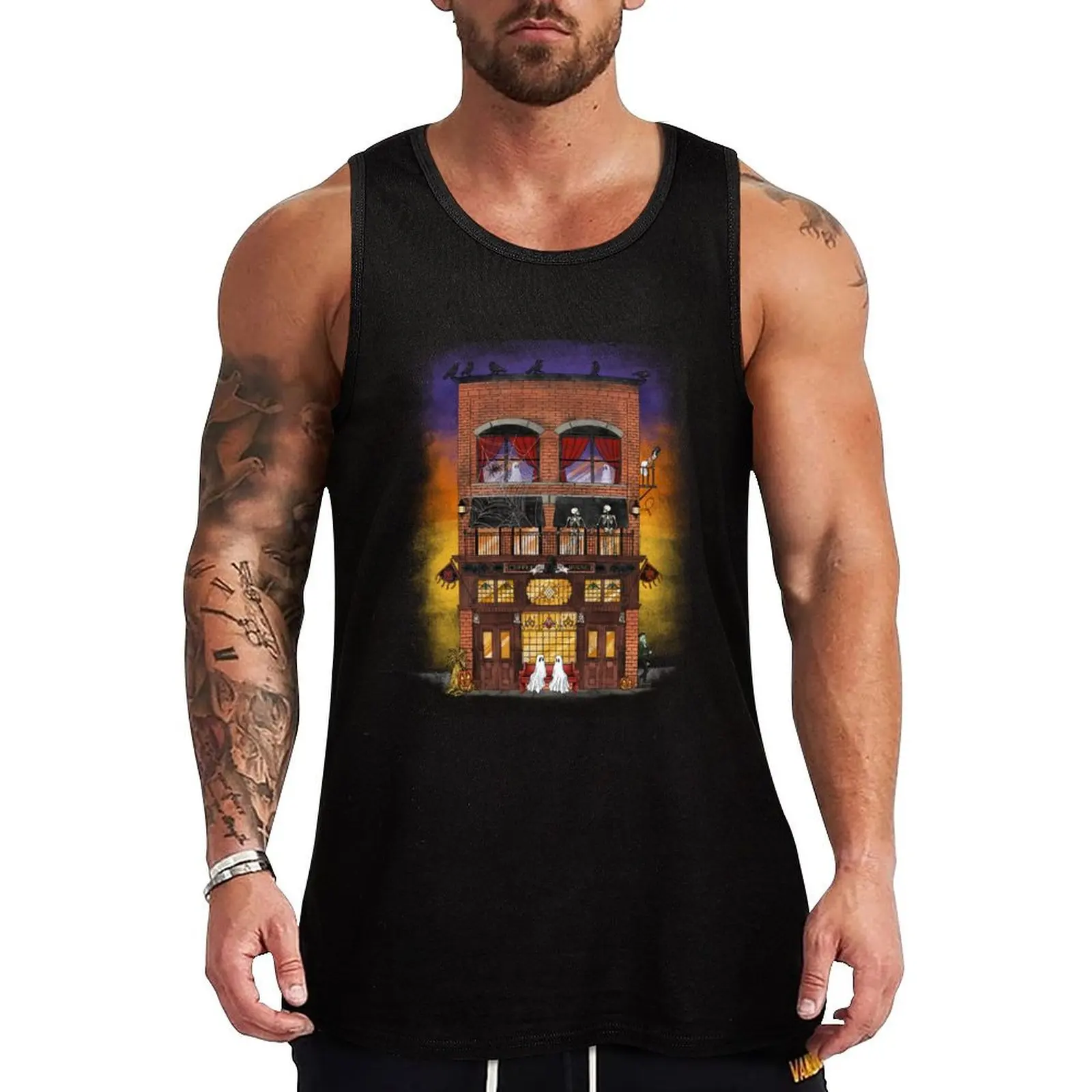 Raven Cafe Halloween Tank Top Dry Fit Workout Tank Top Sleeveless Athletic Shirt