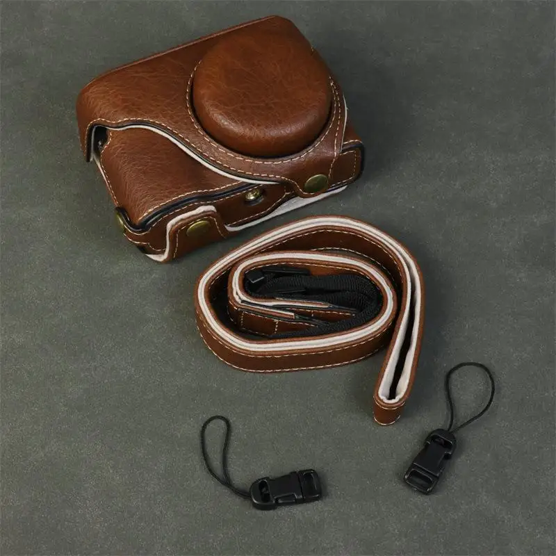 Retro PU Leather Camera Bag Hard Case Half Body Cover Suitable For Panasonic LUMIX TZ99/ZS99 Base Perforated Shell