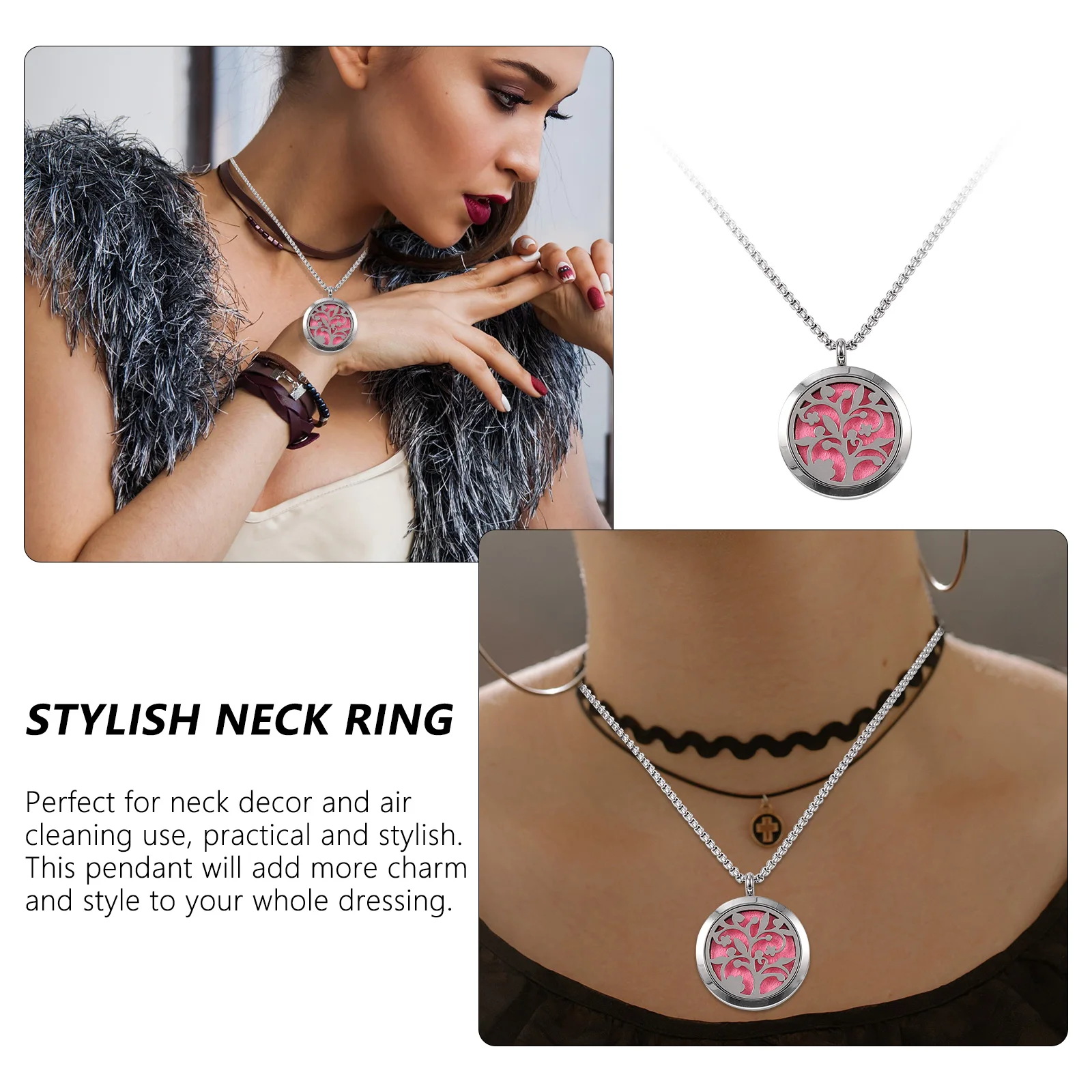 

1 pc Aromatherapy Diffuser Necklace Tree Design Stylish Neck Ring Pendant Cushion Replacement Air Cleaning Neck Decoration