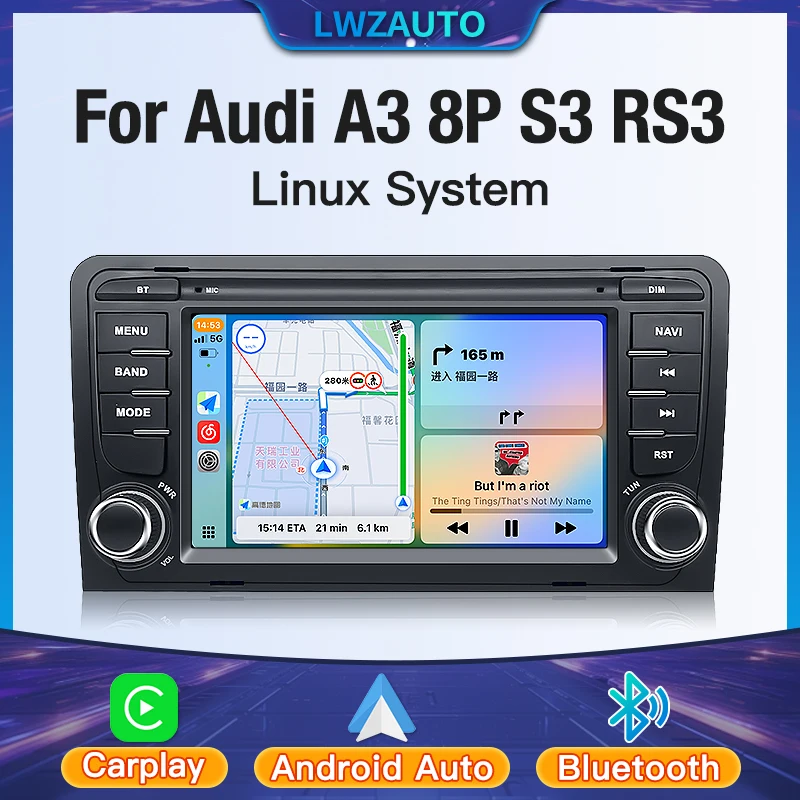 2025 نظام لينكس الجديد اللاسلكي CarPlay السيارات لأودي A3 8P S3 RS3 M3 FM DSP بلوتوث Musci فيديو مشغلات الوسائط المتعددة كاميرات
