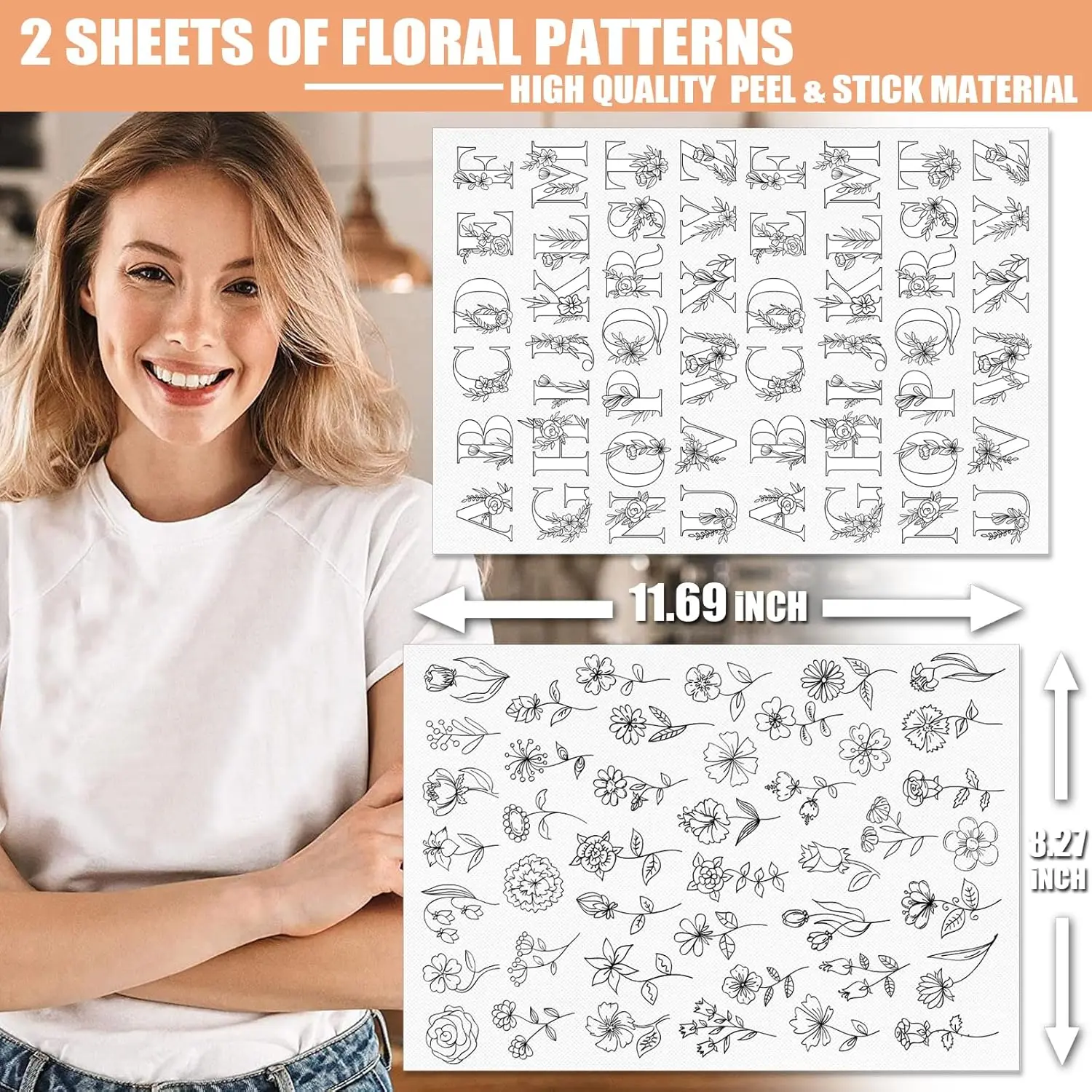 4 Sheets Water-Soluble Embroidery Stabilizer, Washable Pre-Printed Patterns, Stick & Stitch Embroidery Paper Wash Away