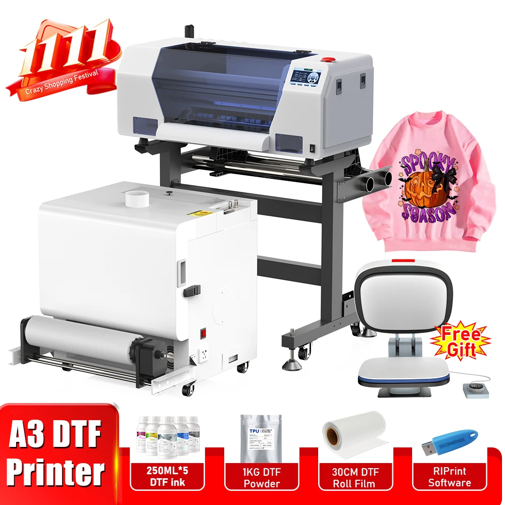 A3 dtf printer machine For Epson XP600 Impresora dtf a3 directly to film heat transfer printer with dtf powder shaker machine A3