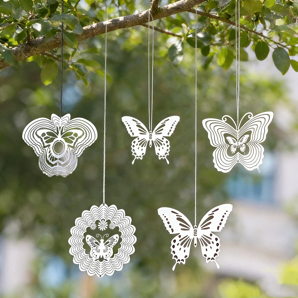 3D Metal Butterfly Hanging Wind Chime A Precision Laser-cut Rotating Wind Ornament Suitable for Garden Patios Windows Decoration