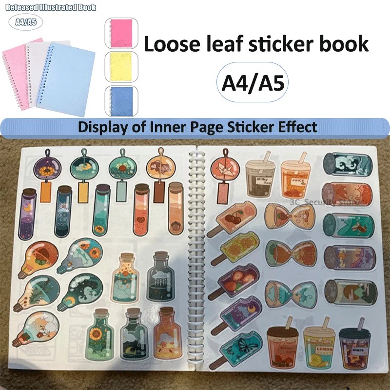 A4/A5 Size Sticker Collecting Album 40 Sheets PU Leather Cover Reusable Sticker Book for DIY Scrapbooking Stickers Organizer