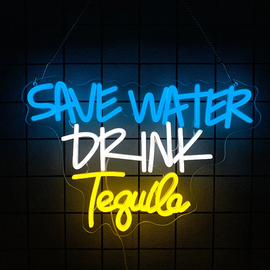 Save Water Drink Tequila Neon Sign For Wall Decor,Light Up Sign For Home Bar,Restaurant,Man Cave,Bistro,Club,Party Decor Gift