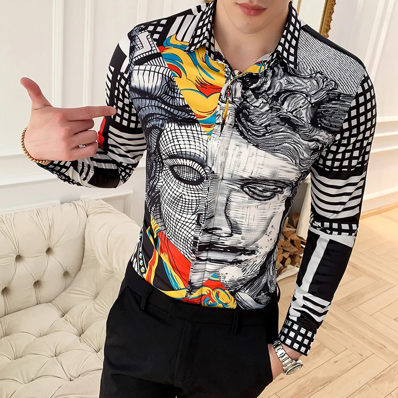 Camisa con estampado de Boutique para hombre, camisas de manga