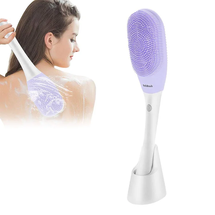 Body Massager Bath Brush IPX7 Rechargeable Waterproof Vibration Electric Silicone Shower Brush with Long Handle
