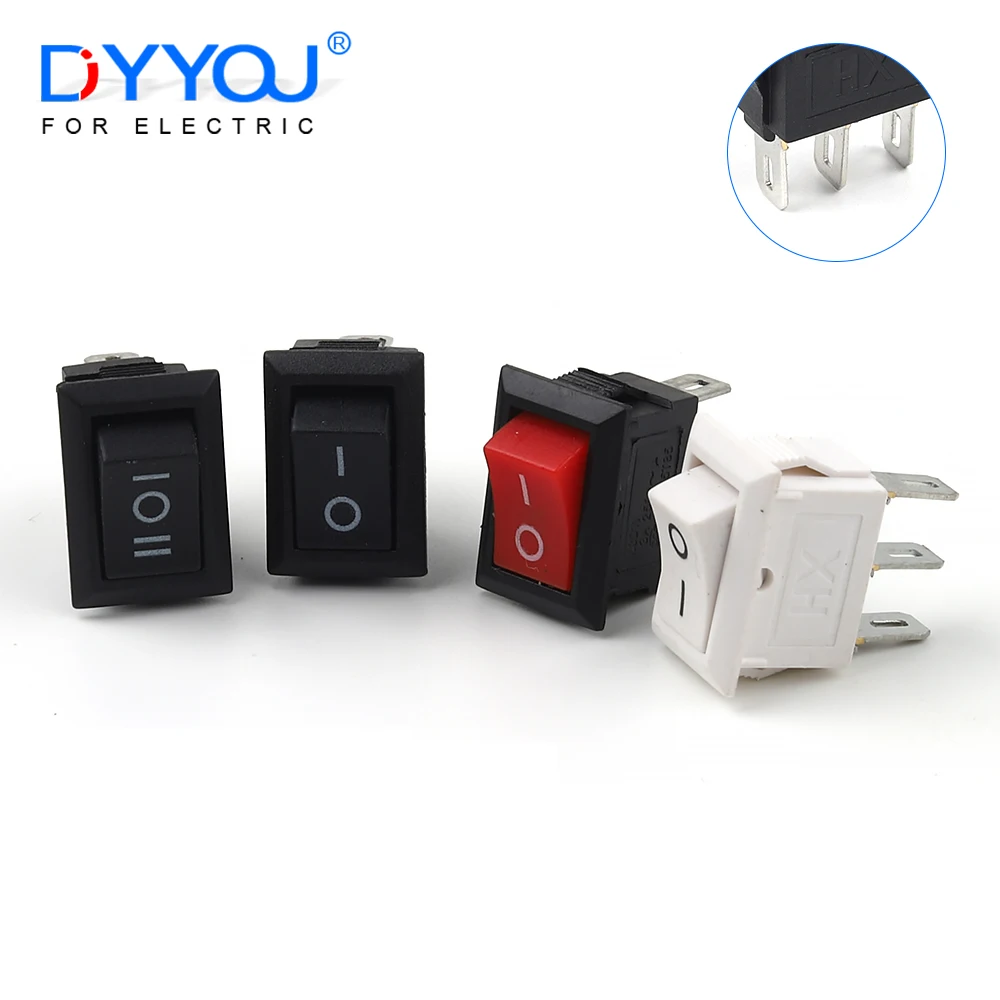 10PCS 3 Pin 2/3 Position Mini Snap-in Push Button Switch 10X15mm 3A 250V KCD11 Boat Type Rocker Power Switches Black Red White