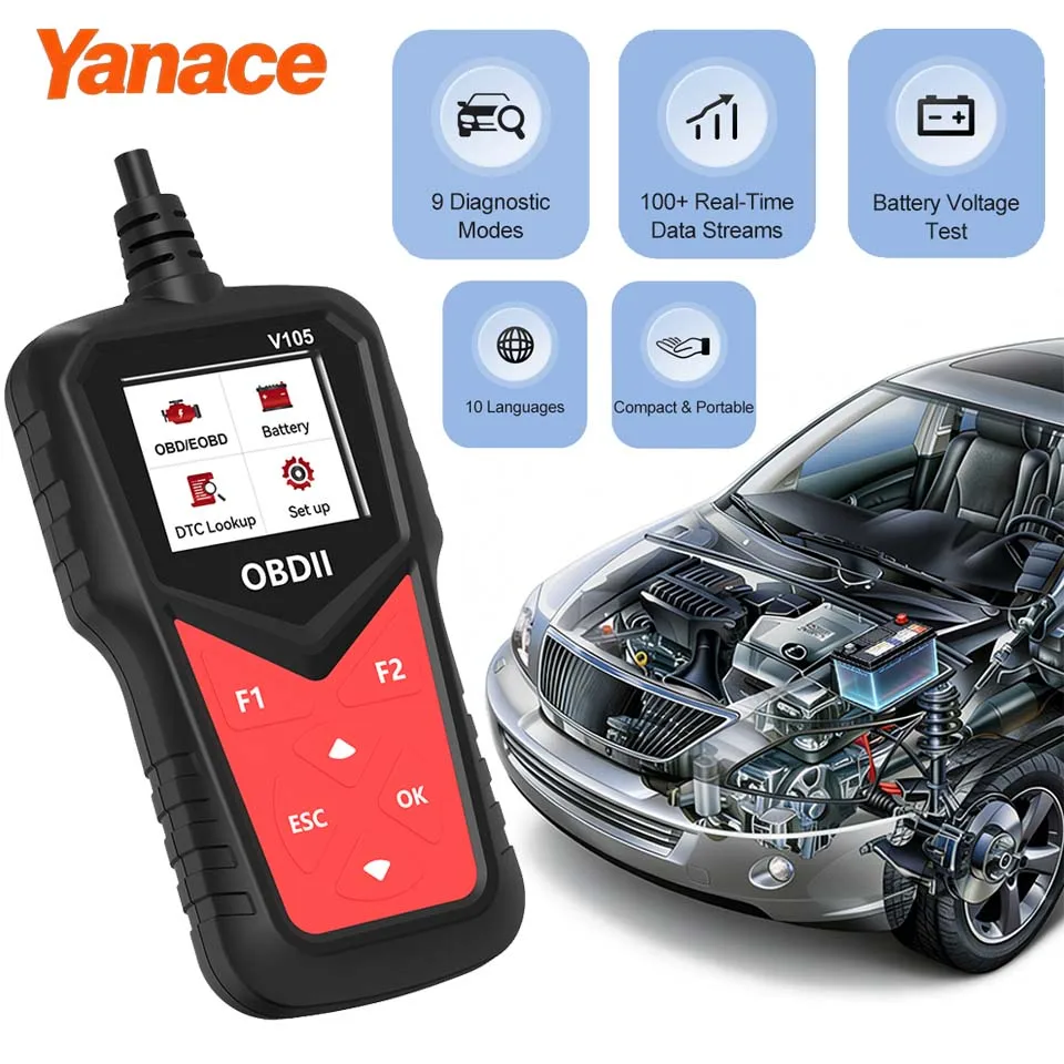 Obd2 Professional Diagnostic Scanner Tool,10 Languages,Battery Tester,Code Reader,I/M Readiness Status,Code Eraser