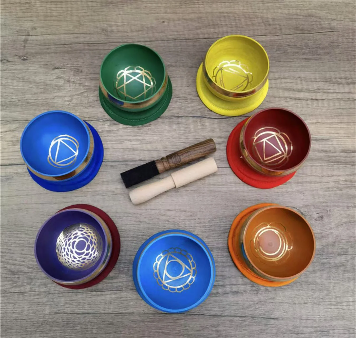 Set of Seven Bowls Handmade Nepalese Handmade Buddha Sound Yoga Chant Bowl Seven Chakras Singing Bowl