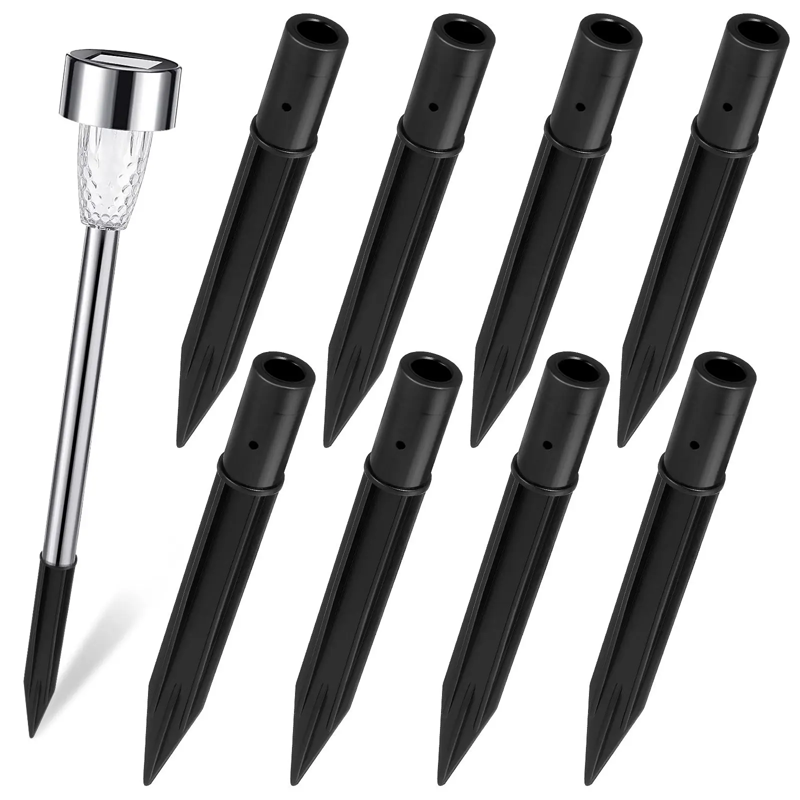 

10 Pcs Solar Stakes Black 160mm x 16 8mm Lawn Garden Lighting Replacement Spikes Plastic Ground Rods Outdoor Decorative