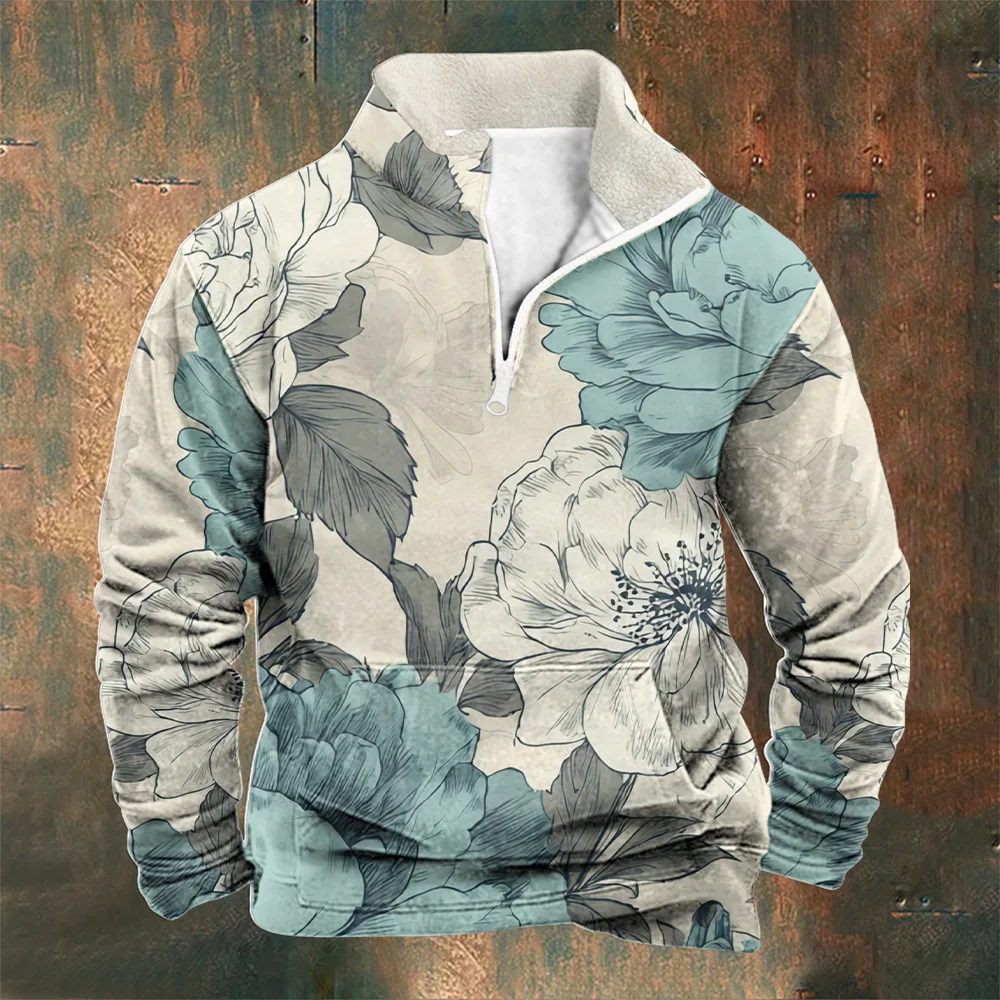 

Бархатная мужская толстовка с воротником-стойкой на молнии 2025 года, осенняя удобная толстовка с 3D принтом в британском стиле