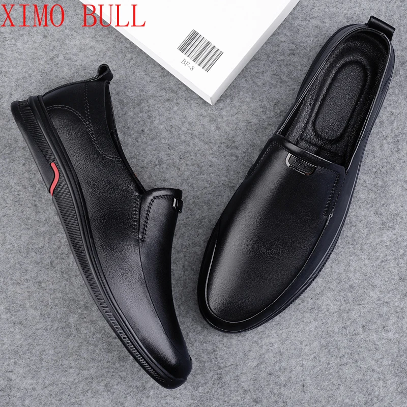 

Handmade Men's Shoes Business Leather Shoes Rubber Sole Loafers Slip on Male Casual Shoes Work Office Shoe Black Flat Dress Shoe