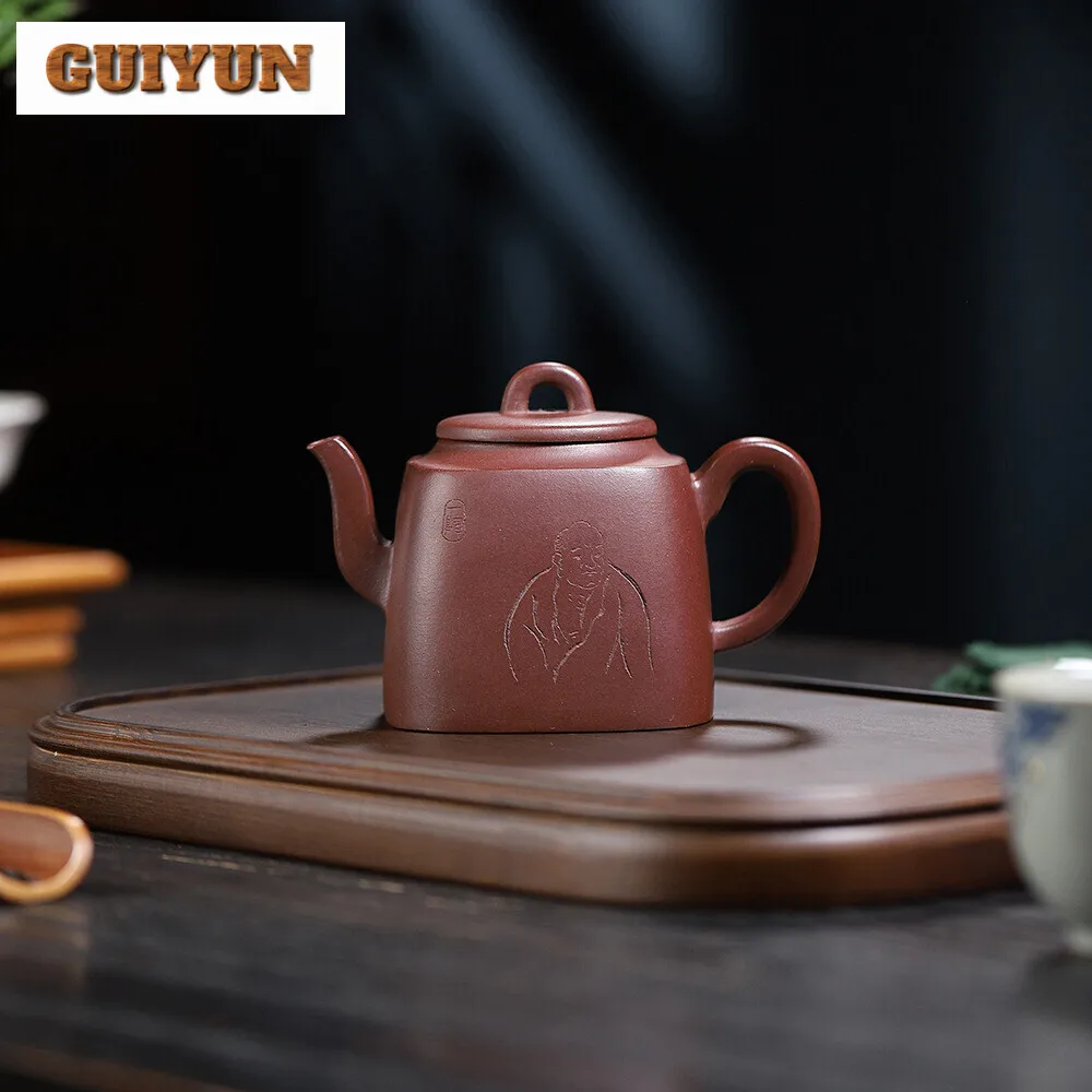 135ml Chinese Yixing Purple Clay Teapot Beauty Kettle Famous Artists Handmade Square Palace Lamp Tea Pot Zisha Tea Set Teaware