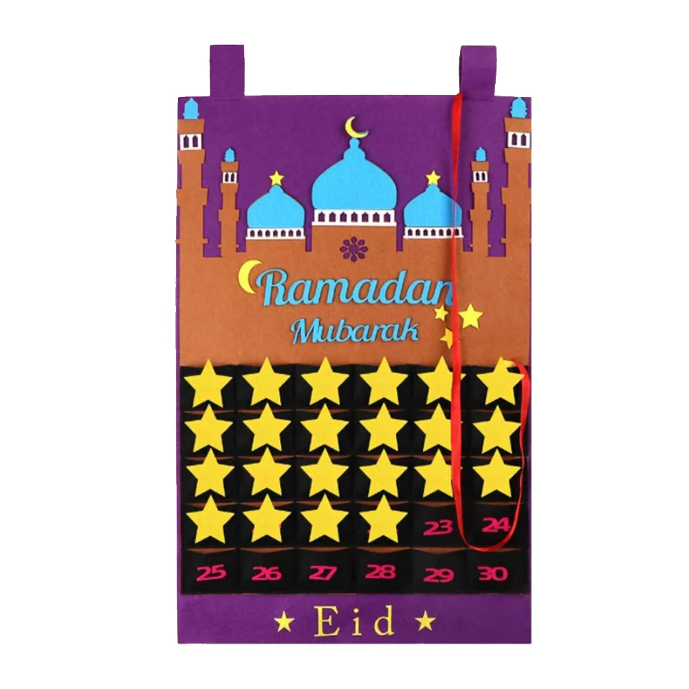 تقويم العد التنازلي للعيد، قابل لإعادة الاستخدام، ديكور للتعليق على الحائط للمهرجانات، هدية تقويم منزلية مبارك، ديكور معلق أرجواني