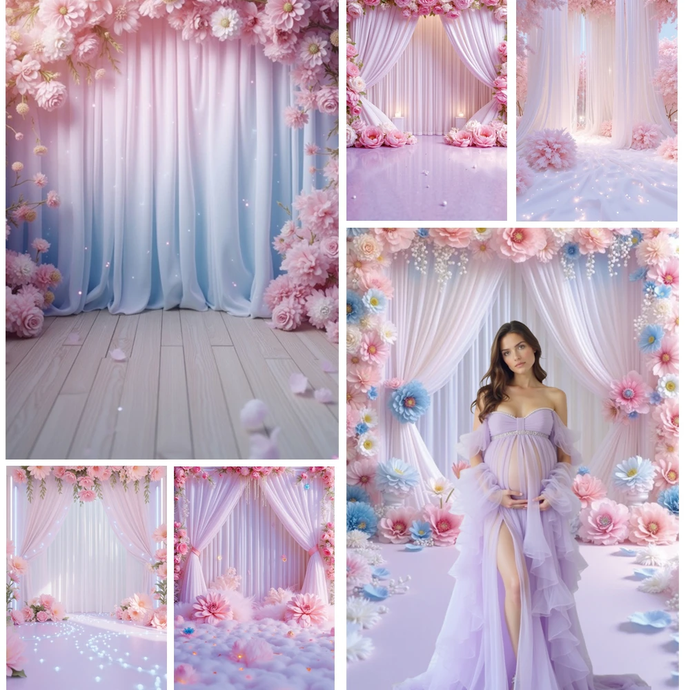 

MOON.QG Purple Floral Curtain Photographic Background Petal Garland Backdrop Photozone Photo Studio Wall Wedding Birthday Poster