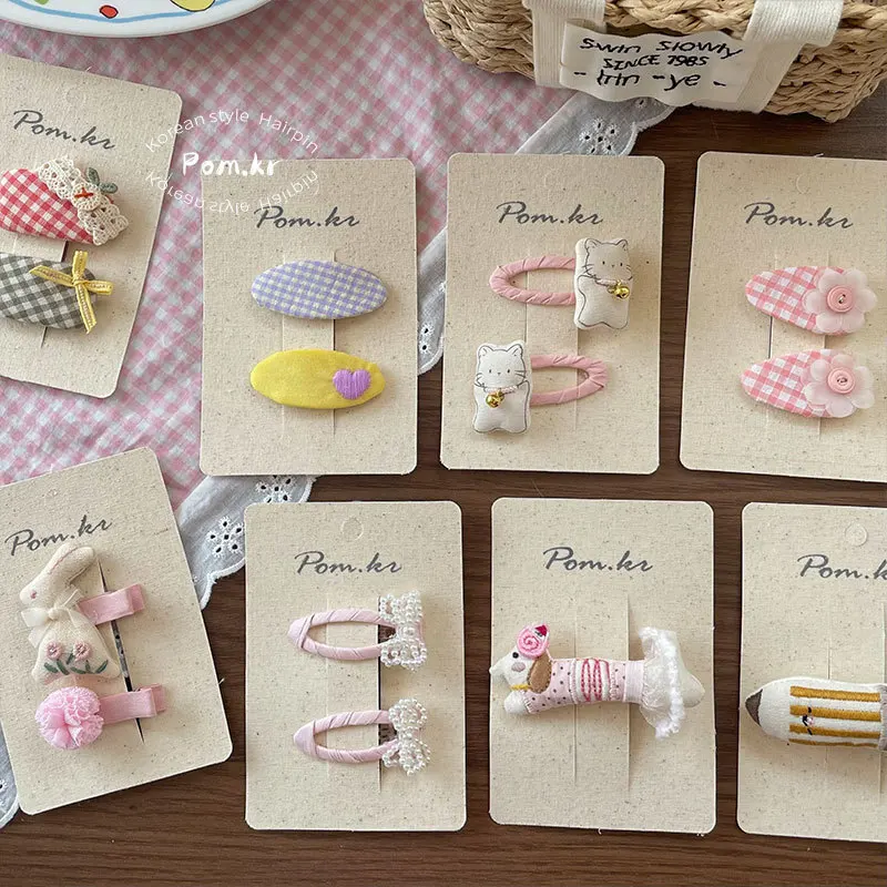 Bunny Hair Clip 1PCS/2PCS Korean Style Pastel Pink Fabric Side Clips Adjustable Bangs Barrettes for Girls Thin Hair Gentle