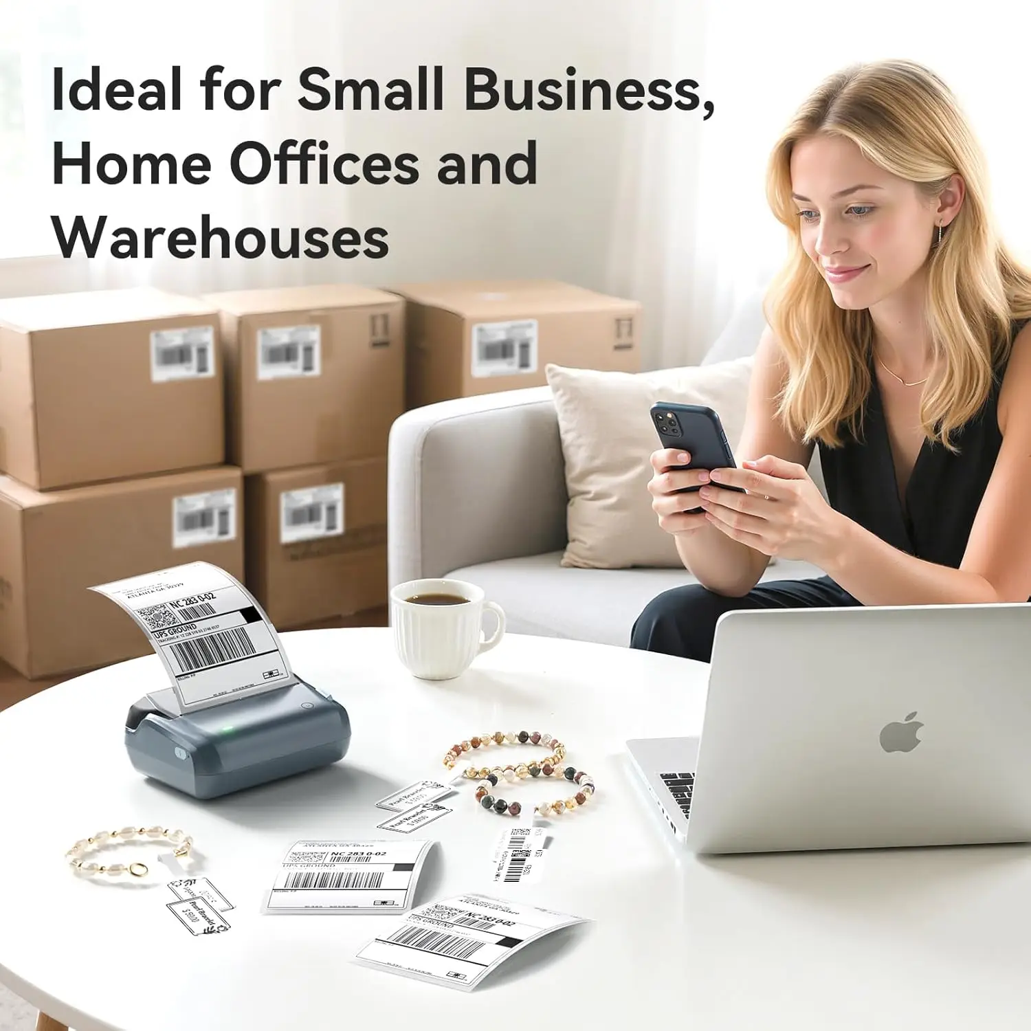 4-дюймовый термопринтер этикеток Bluetooth, портативный прибор для изготовления этикеток размером 2 x 1,18 дюйма для доставки, дома и офиса