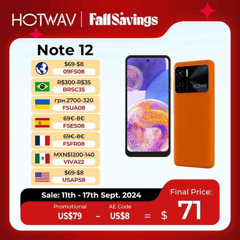 

HOTWAV Note 12 6.8'' HD+ Large Display Android 13 8GB+128GB Octa-Core 48MP Triple Camera NFC 6180mAh Battery PD3.0 20W Charging