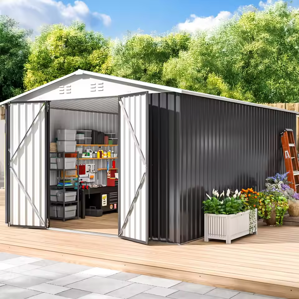 White 10x14 Metal Outdoor Storage Shed