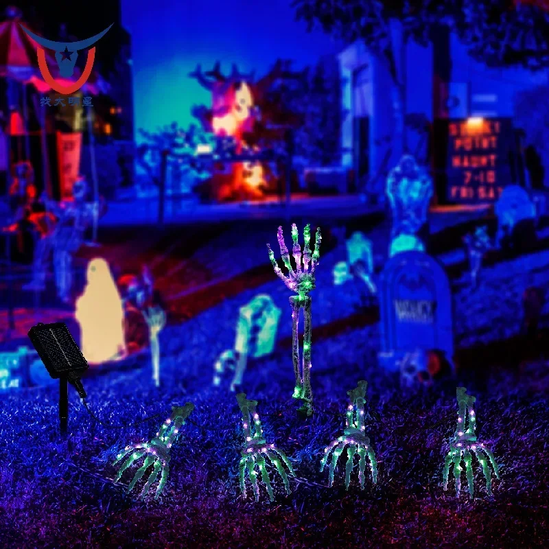 Imagem -02 - Lâmpada Solar ao ar Livre com Mão de Caveira Halloween Jardim Plugue de Assoalho Criativo Jardim Atmosfera Estranha Novo Funções 2024