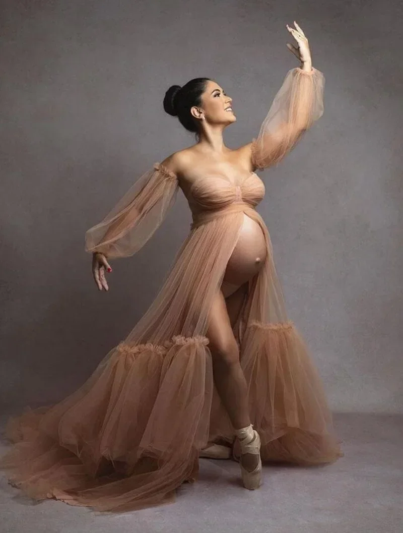 Fluffy Off Shoulder Tulle Robe for Women Maternity Dresses Photoshoot Long Sheer Bridal Robe Old Hollywood Robe Lingerie