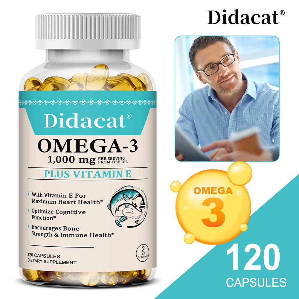 

Omega 3 Fish Oil - Good for Eye, Brain, Joint and Immune System Health, Increases Energy, Antioxidant, 120 Capsules