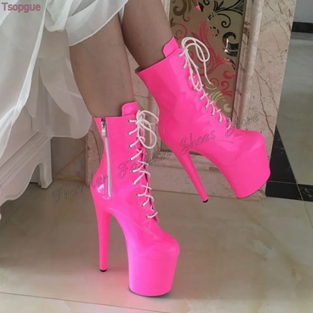 

Rose Red Side Zipper Platform Boots Lace up Stilettos High Heels High Heel Shoes for Women Heels 2024 New Zapatos Para Mujere
