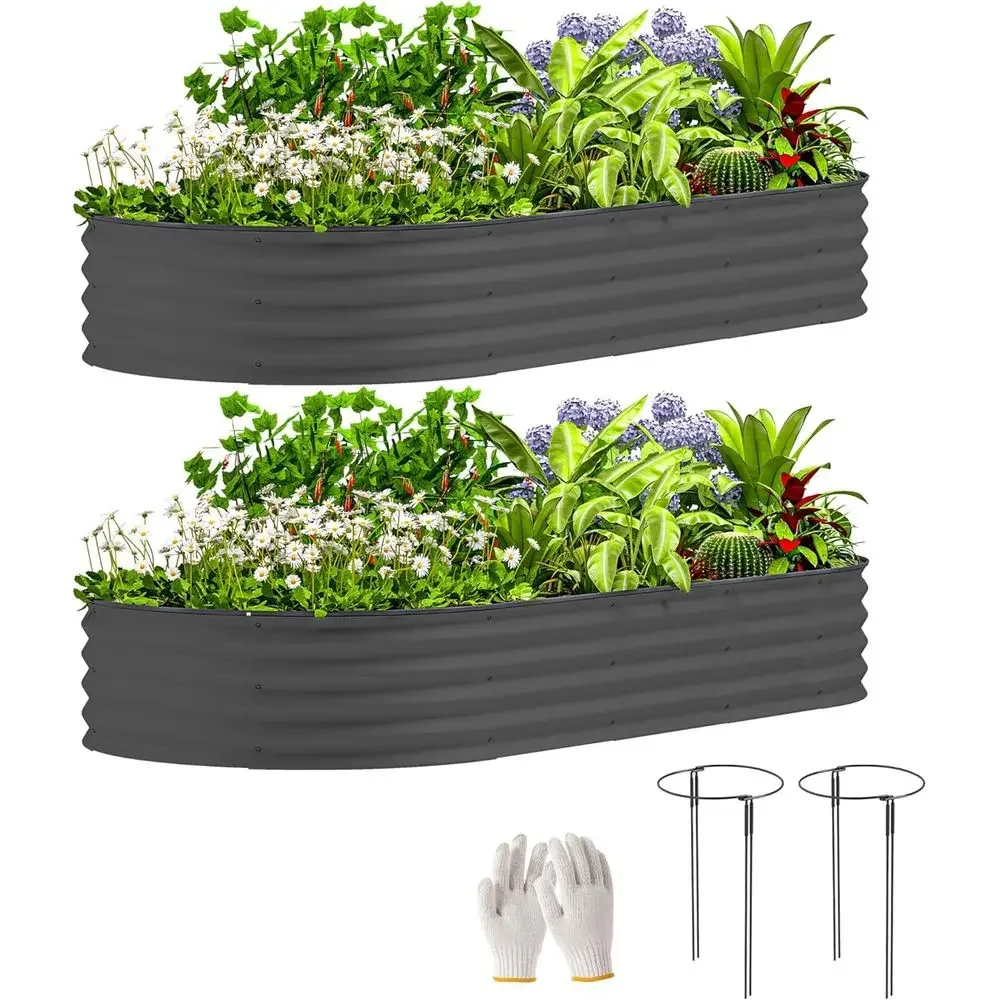 2PCS Galvanized Raised Garden Beds, 7' x 3' x 1', with Plant Support Stakes, Rubber Edging, Gloves, Ideal for Vegetables and Flo
