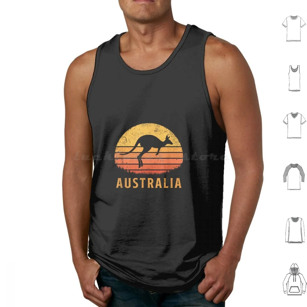 Australia Retro Kangaroo Tank Tops Print Cotton Animal Love Aussie Pride Australia Down Under Heart I Love Australia