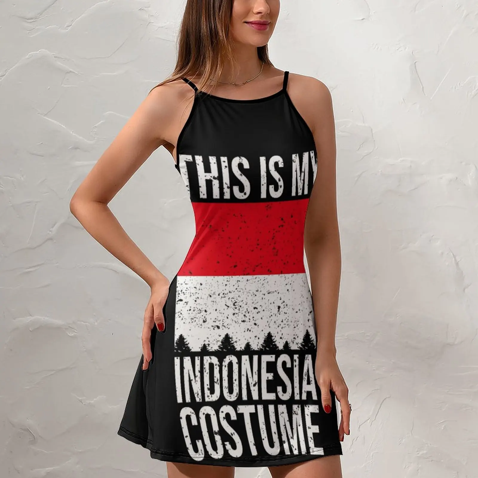 Este es mi disfraz de bandera de Indonesia para Halloween, ropa Sexy Vintage para mujer, Vestido con tirantes, cócteles de broma divertidos