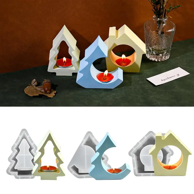 Christmas Tree House Candlestick Silicone Mold DIY Epoxy Resin Plaster Candle Holder Mold Craft Making Tool Christmas Home Decor