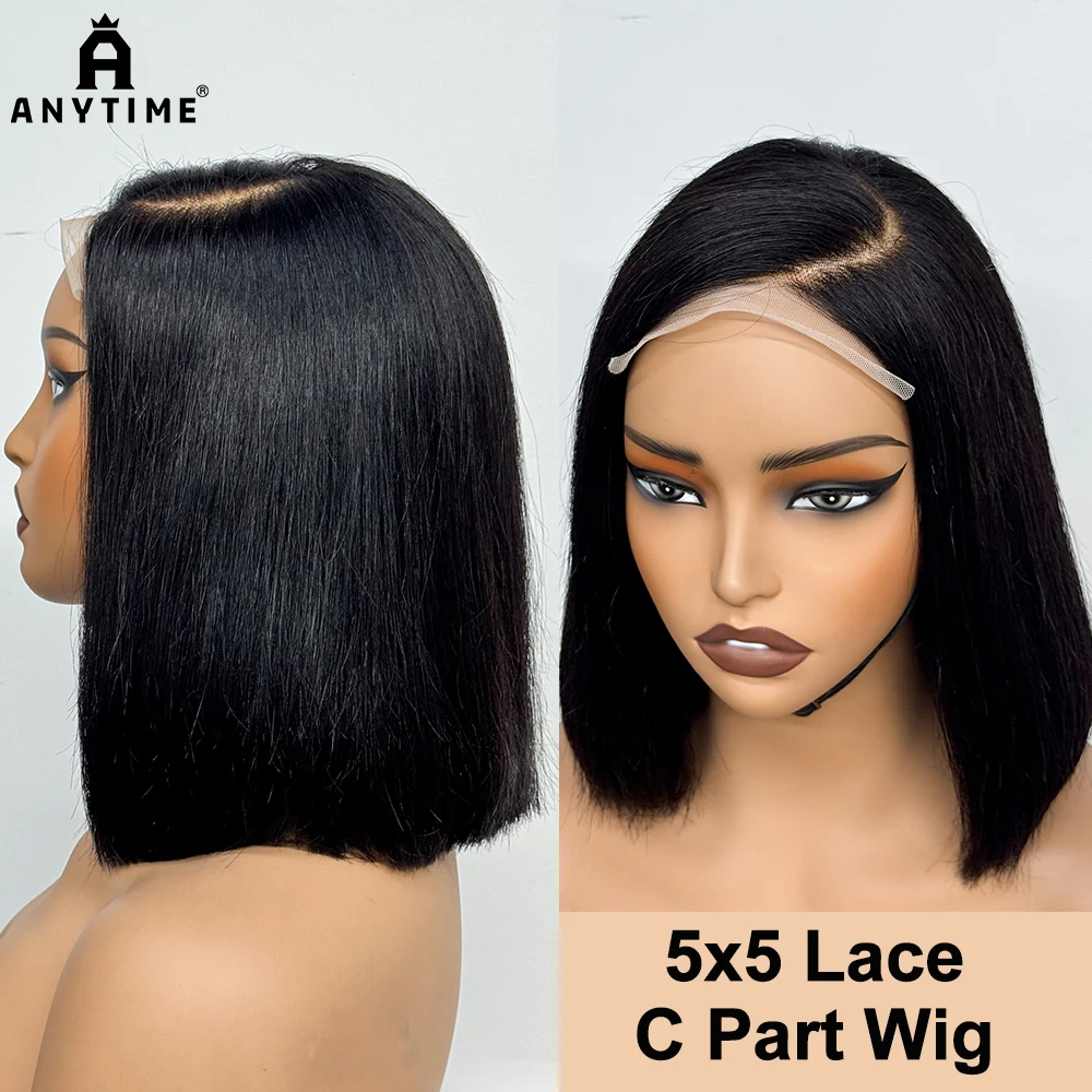 

280% Density 5x5 C Part Lace Glueless Human Hair Short Bob Wigs 100% Human Hair Bone Straight Closure Bob Wigs For Black Women
