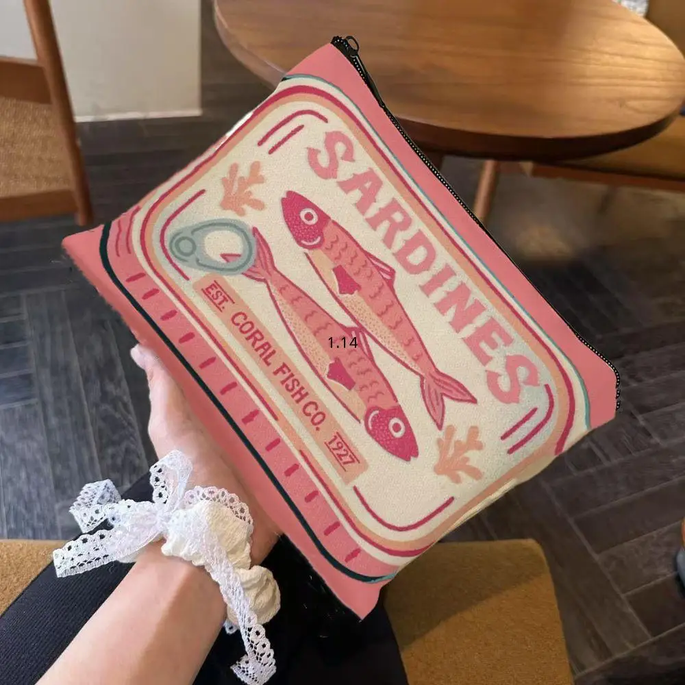 Винтажная косметичка с дизайном Sardines, органайзер для путешествий, женская косметичка для хранения, дорожный органайзер для туалетных принадлежностей, женские праздничные подарки