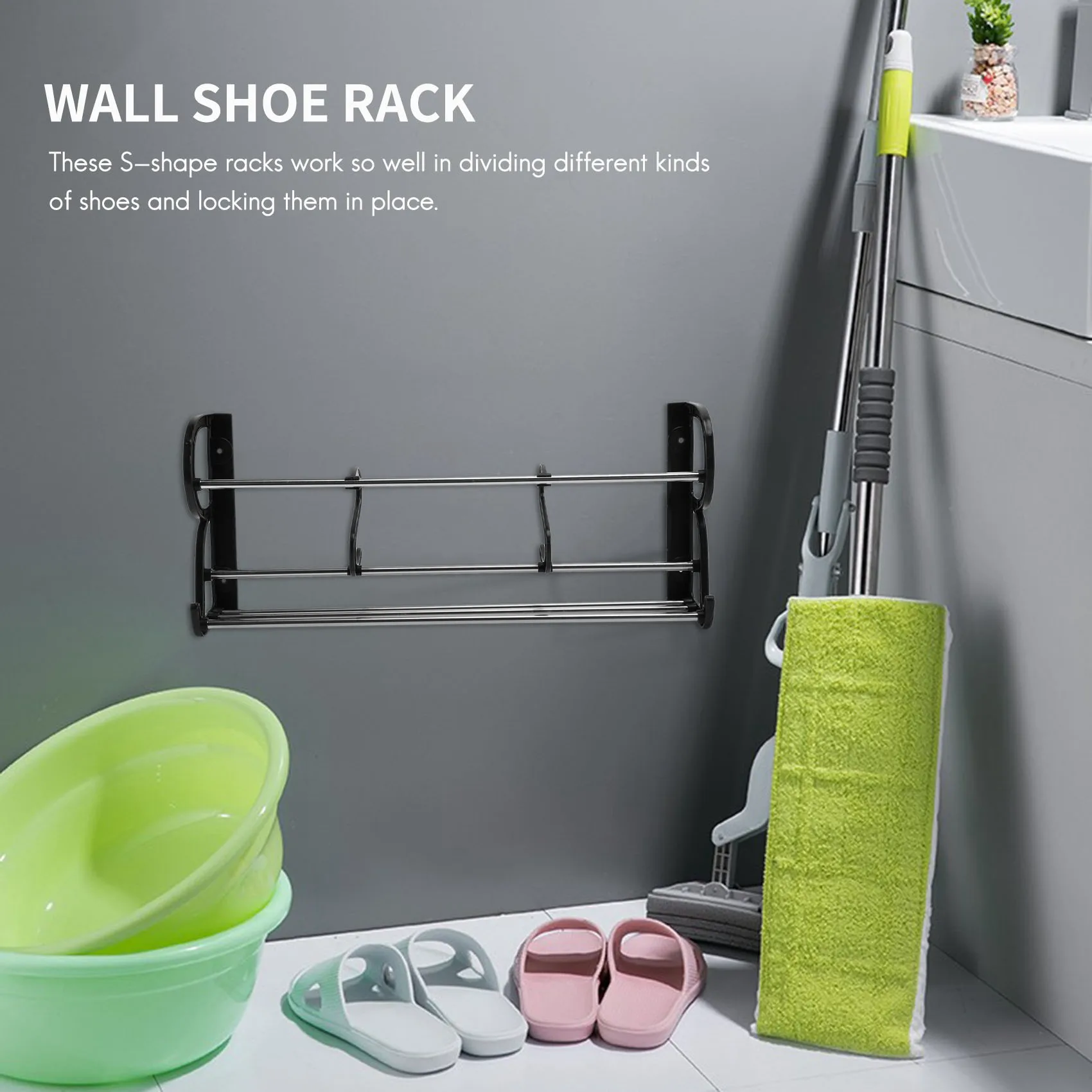 2-Pack over the Door Shoe Rack, Wall Hanging Door Shoe Rack Organizer, Adhesive Shoe Organizer Wall Mounted with S-Shape