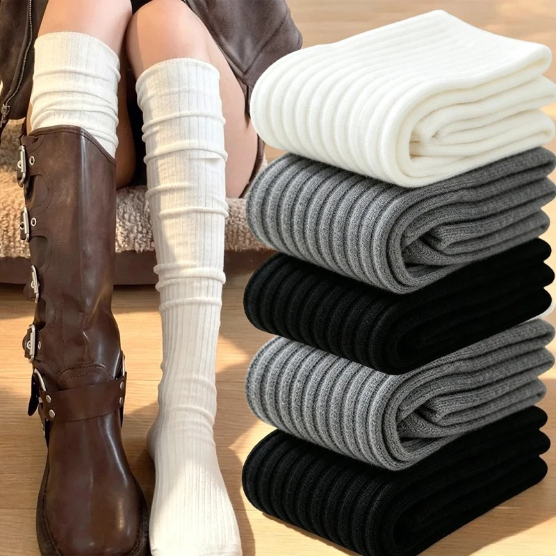 Autumn Knee High Stocking for Women White Vertical Stripe Long Socks Fashion Girls JK Skinny Boots Sock Japanese Style All Match
