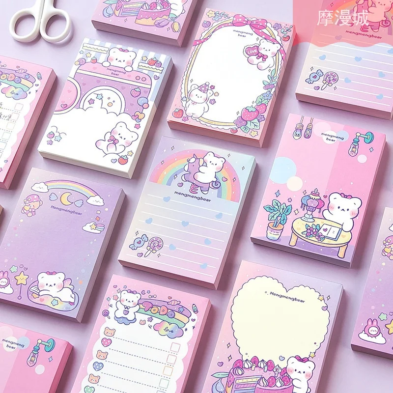 100pcs Memo Cute Bear Purple Pinky Message Notes Handbook Material Paper Girls Boys Notepads